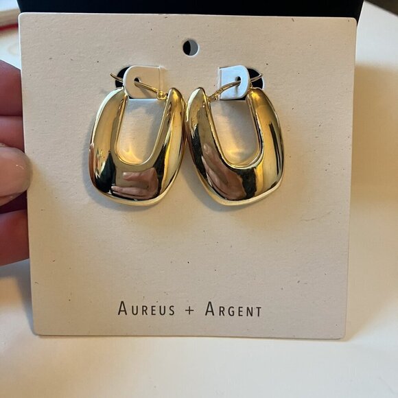 NWT Banana Republic Ravena U-Profile Earrings Aureus + Argent 12K-gold plated - Picture 3 of 3